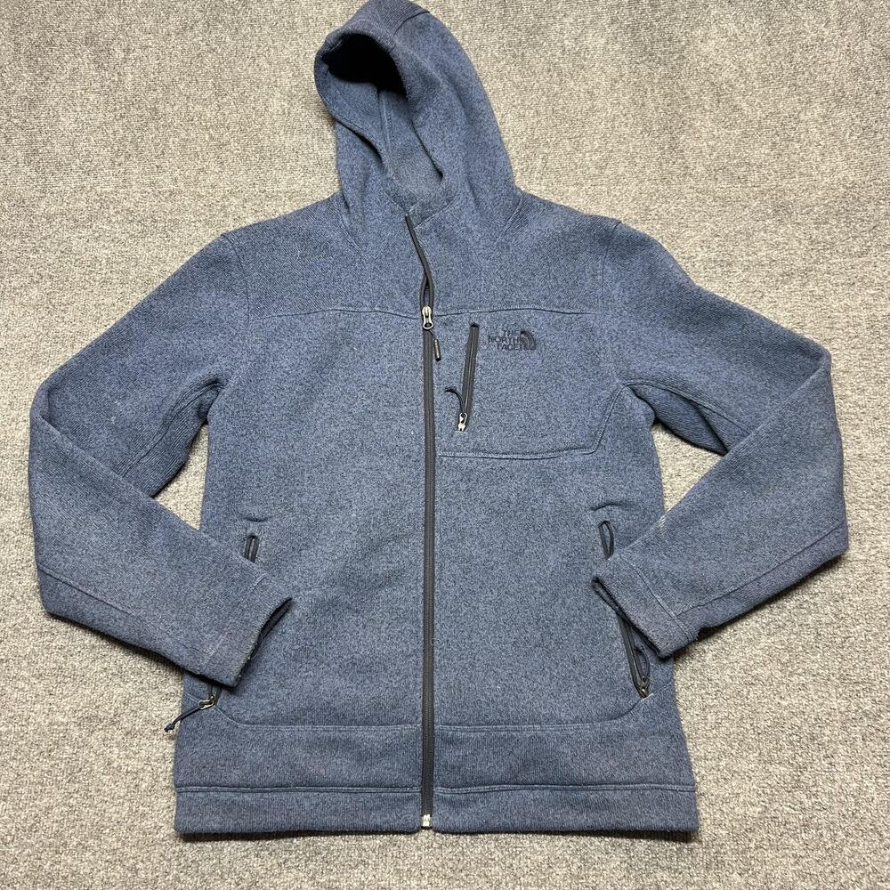 The North Face Jacket Mens Medium Blue Fleece Hooded Full Zip Pockets Outdoor